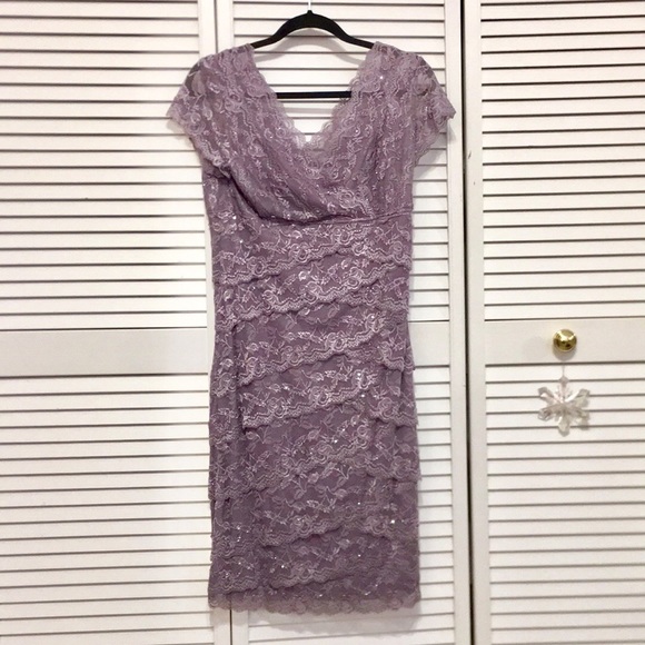 MARINA Dresses & Skirts - Lavender Lace Cap Sleeve Cocktail Dress, by Marina